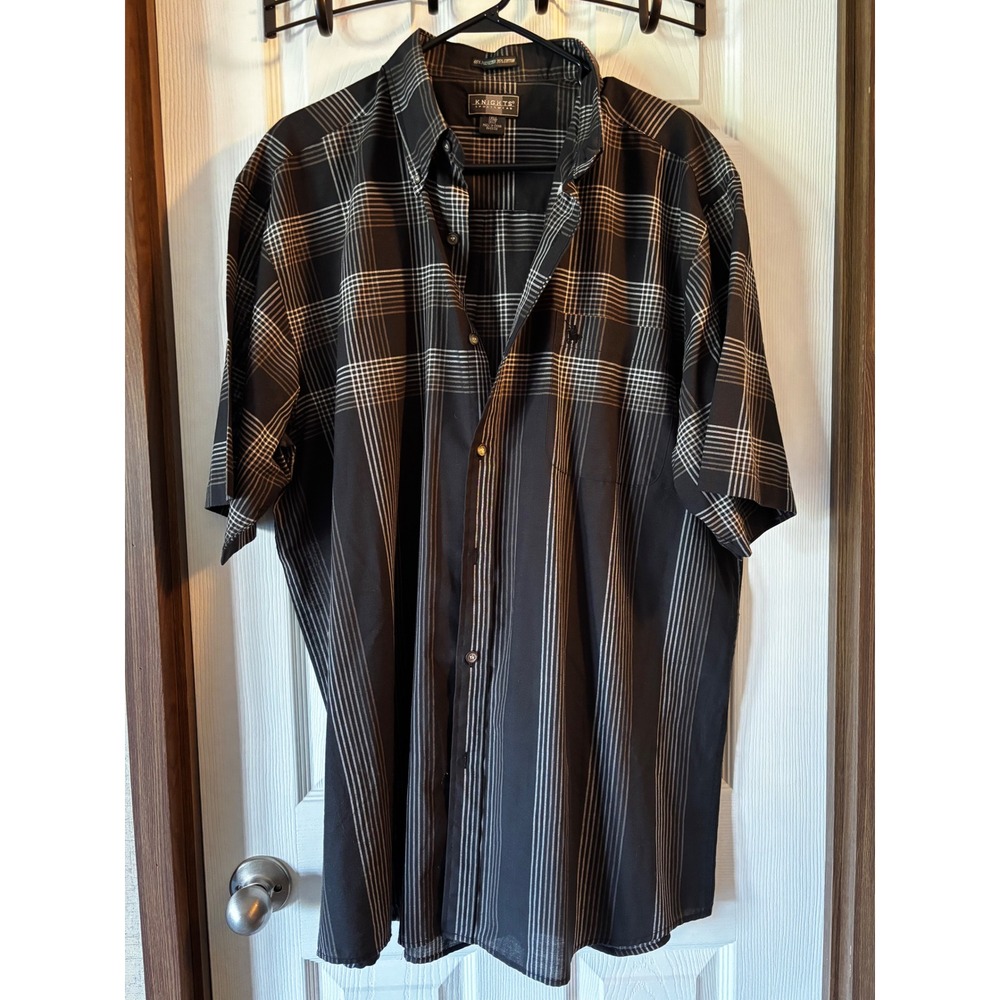 Knights Sportswear Mens 1XLT Tall Black Plaid Short Sleeve Button Down Shirt